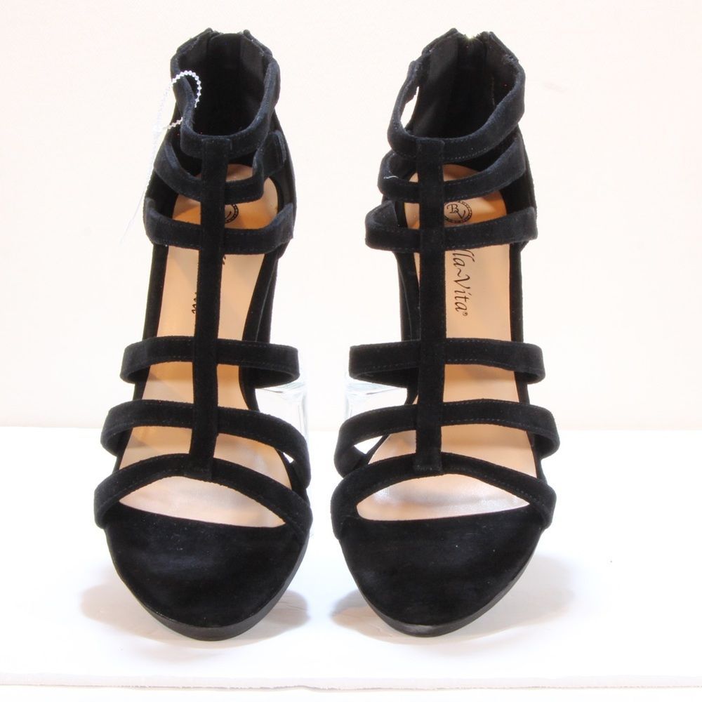 Bella Vita Black Leah Women's Heeled Sandal w/ Back Zipper Size 9 WW NWOT